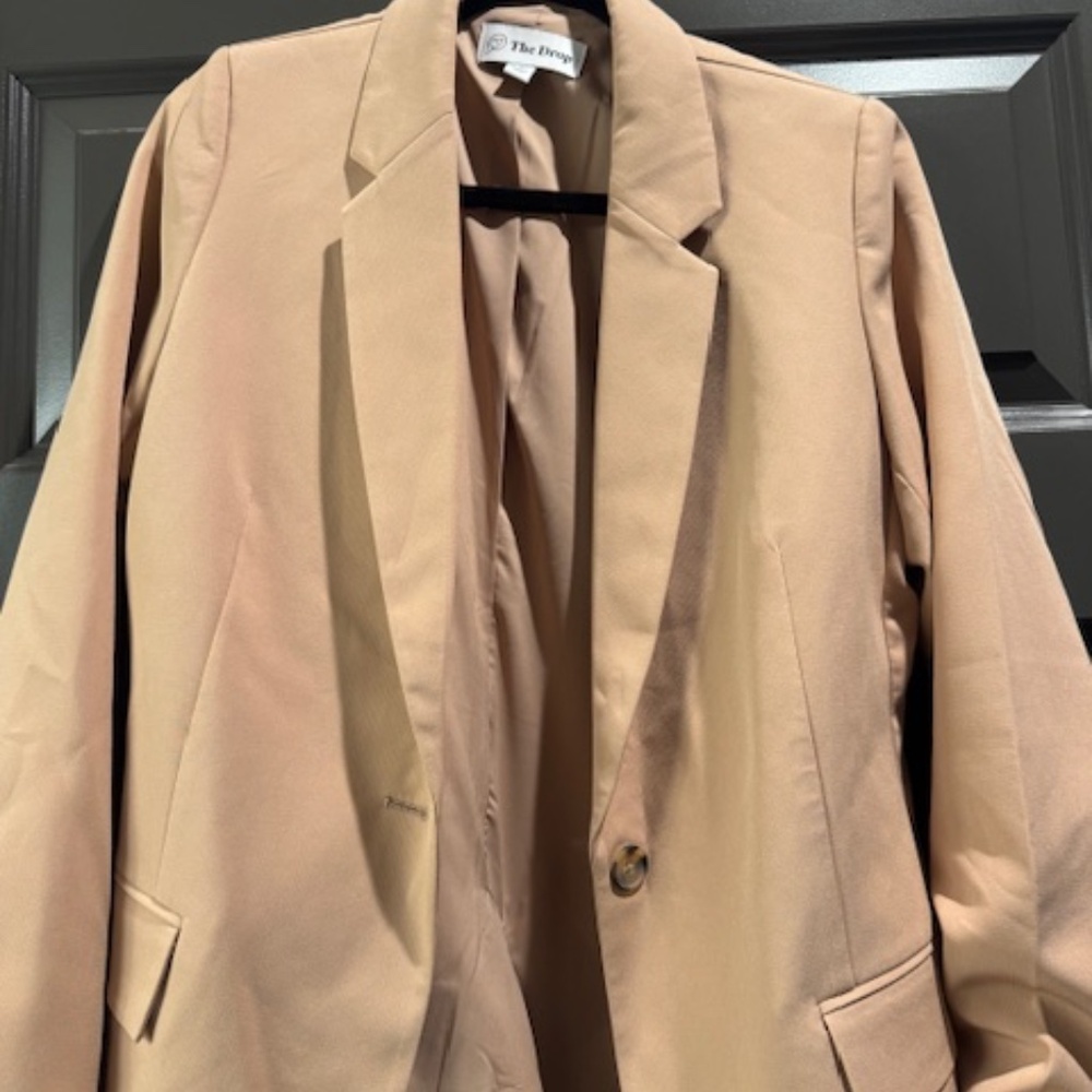 The Drop Blake Blazer | Camel Tan Oversized One-Button Jacket Size M